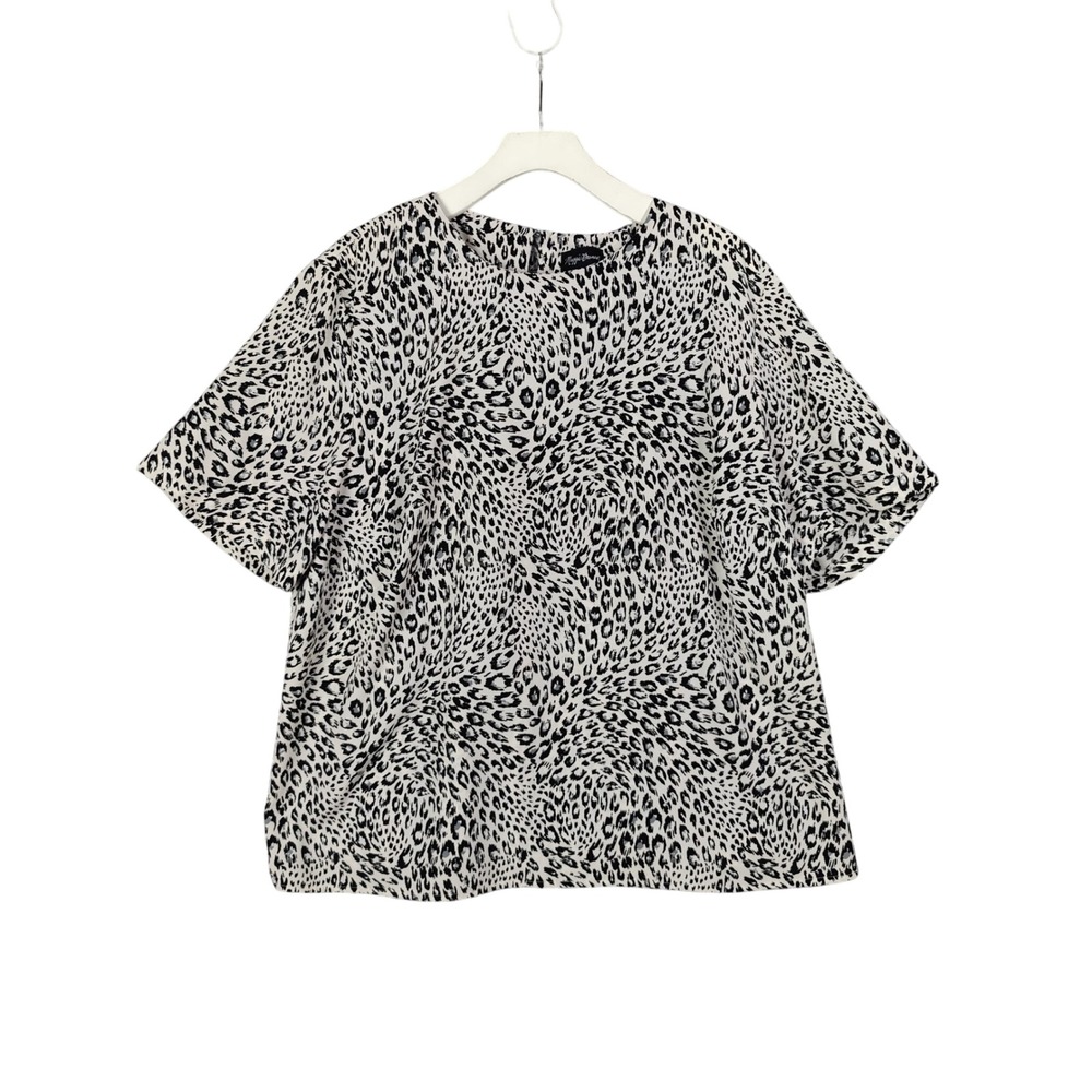 Maggie Barnes Safari Top Short Sleeve Animal‎ Leopard Top Keyhole Back Women 1X